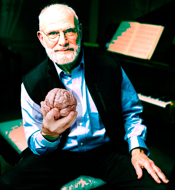 Oliver Sacks holding a brain