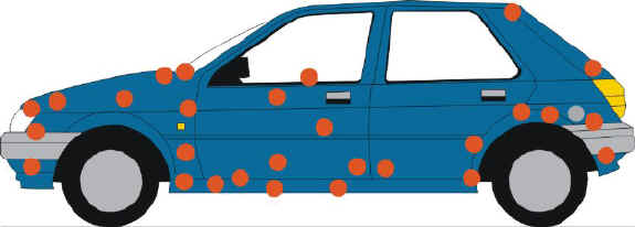 Corrosion hot spots on a model car