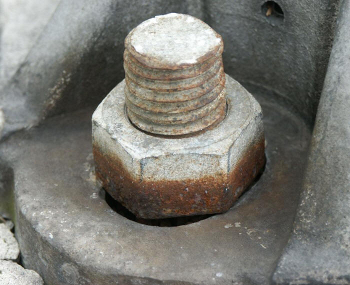 Galvanized bolting assembly after ten years of exposure to a deicing salt environment.
