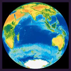 Ocean waters cover most of Earth's surface.