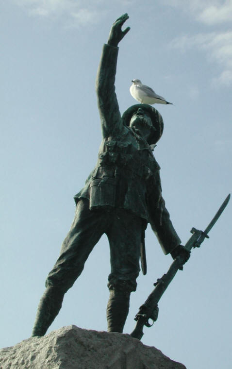 Bird damage to a 1931 bronze statue commemorating the 21st Battalion battles in WWI. 