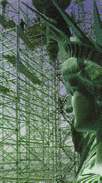 Scaffolding surrounding the Statue of Liberty during its restoration